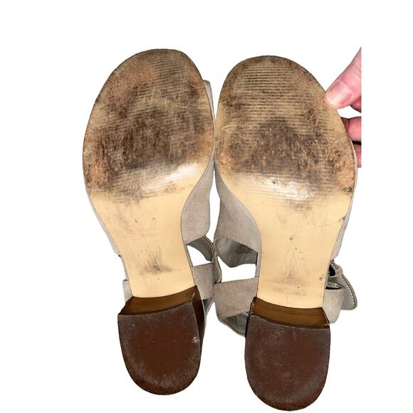 Nine West Women's Size 7.5M Ganci Tan Leather Open Toe Block Heel Ankle Booties - Picture 8 of 9